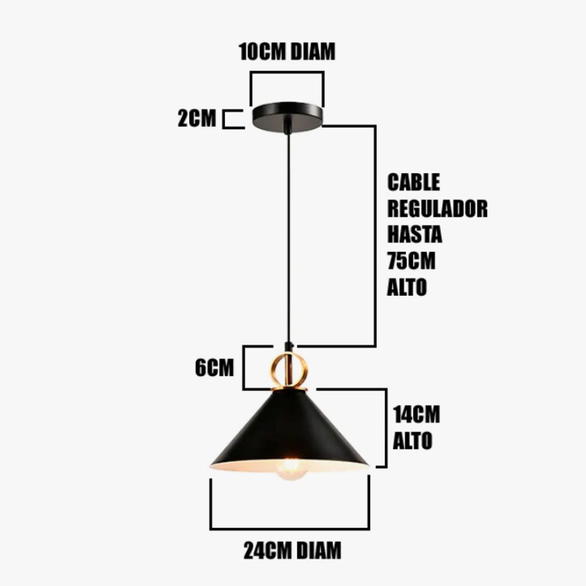 GENERICO - Lámpara Colgante Campana Black Led