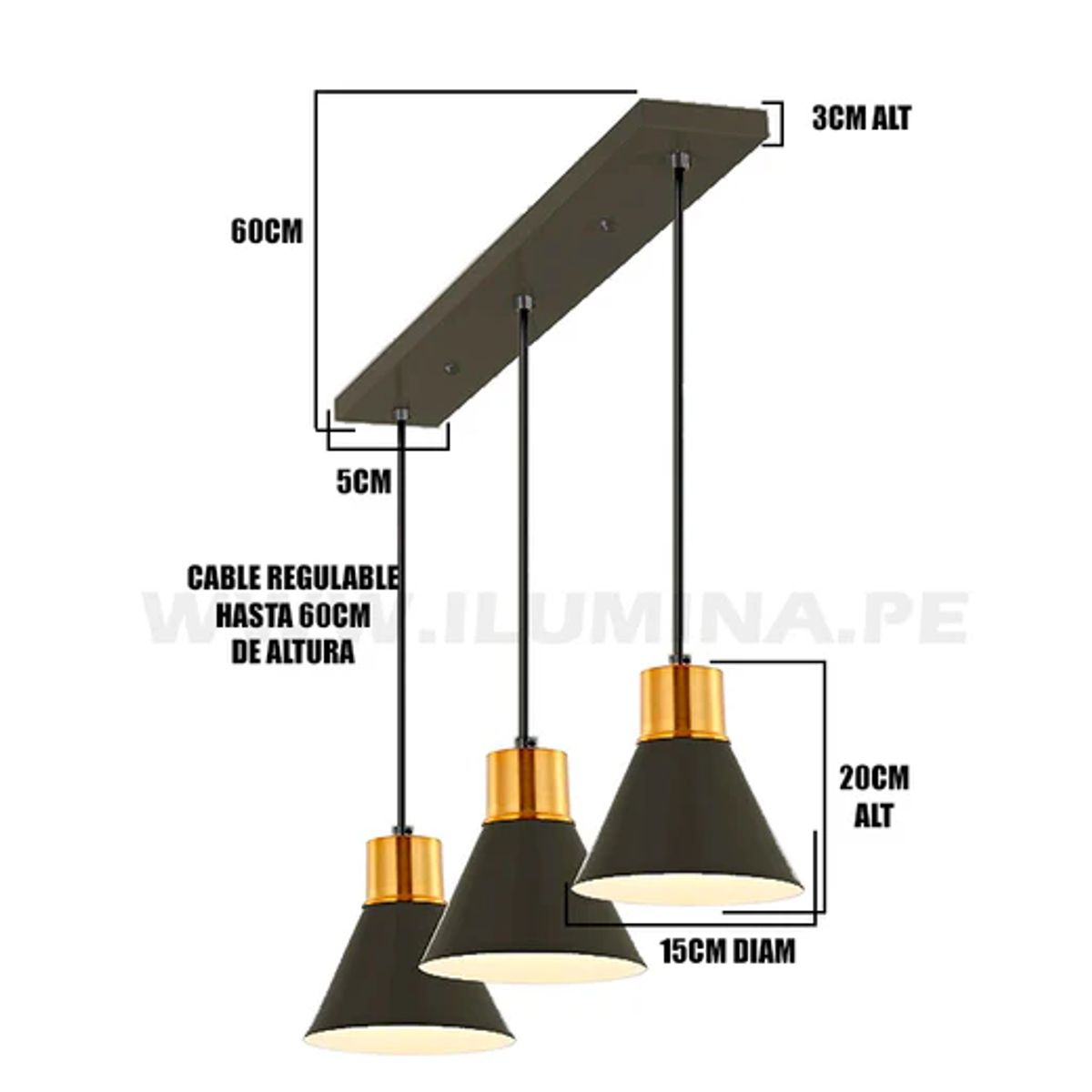 GENERICO - Lámpara Colgante Campana Black Led