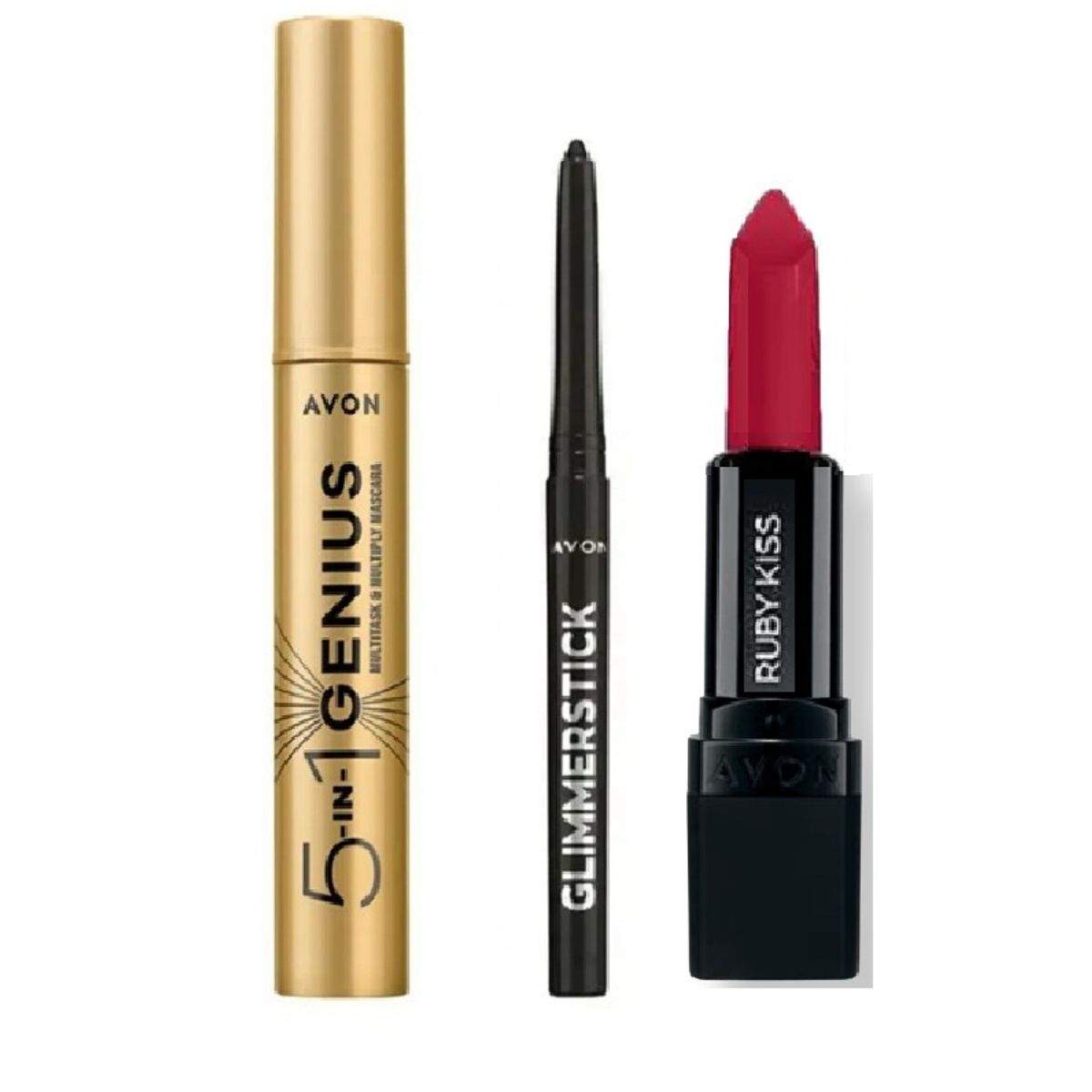 AVON - Máscara 5 in 1 Genius + delineador blackets black y labial