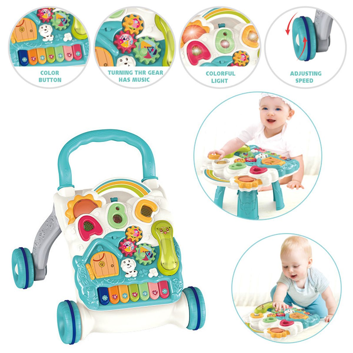 BIBI - ANDADOR CAMINADOR MUSICAL ESTIMULACIÓN PARA BEBÉ 4 EN 1 AZUL