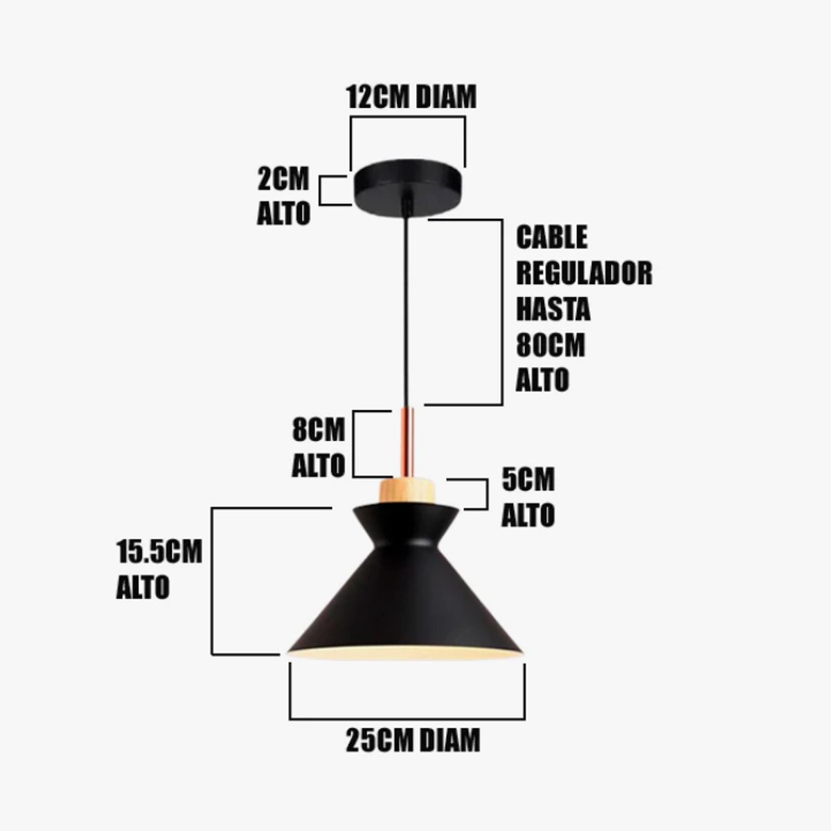 GENERICO - Lámpara Colgante Campana Black Led