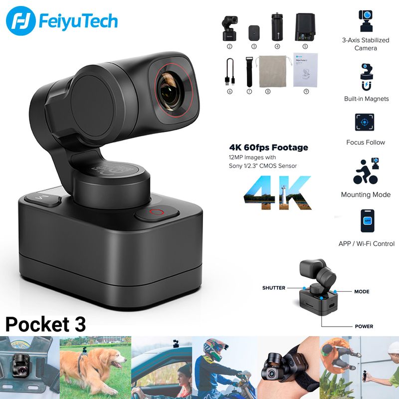 FEIYUTECH - FEIYU - POCKET 3 - GIMBAL Estabilizador - Cámara de acción 4K