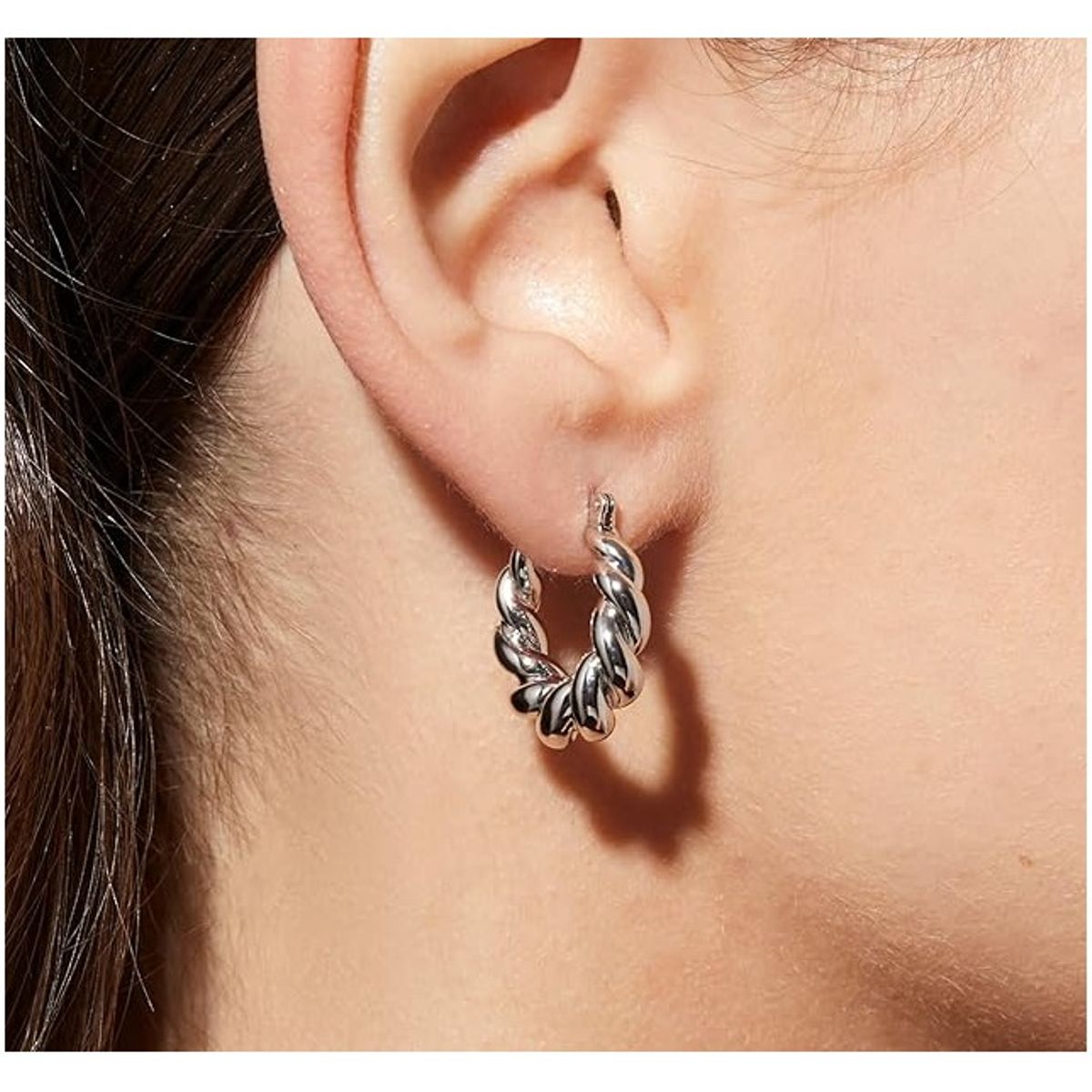 OEM - Aretes Argollas Torcidas Fino Acero Inoxidable Plateado x NAVIDAD