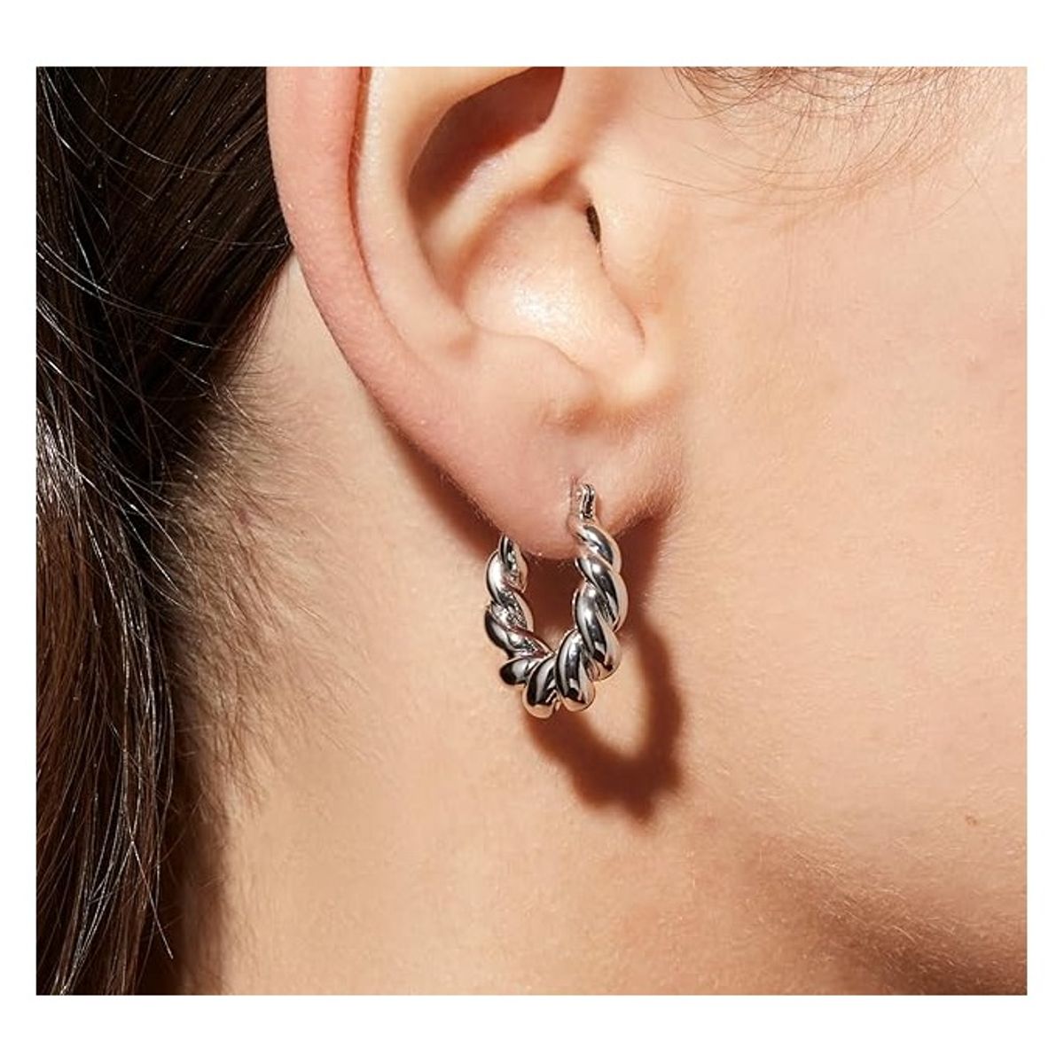 OEM - Aretes Argollas Torcidas Fino Acero Inoxidable Plateado x NAVIDAD