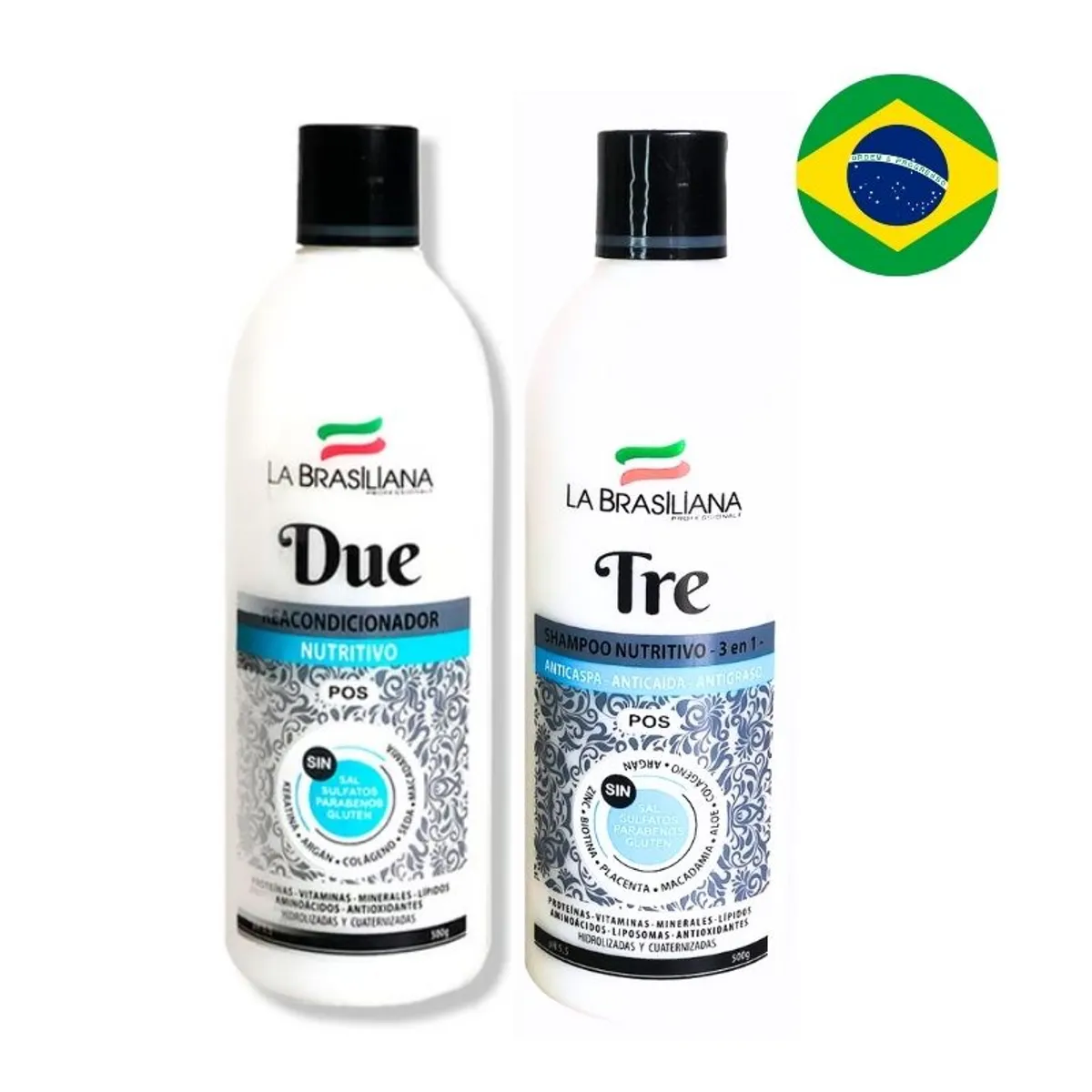 LA BRASILIANA - Shampoo Tre y Acondicionador Due Post alisado - La Brasiliana
