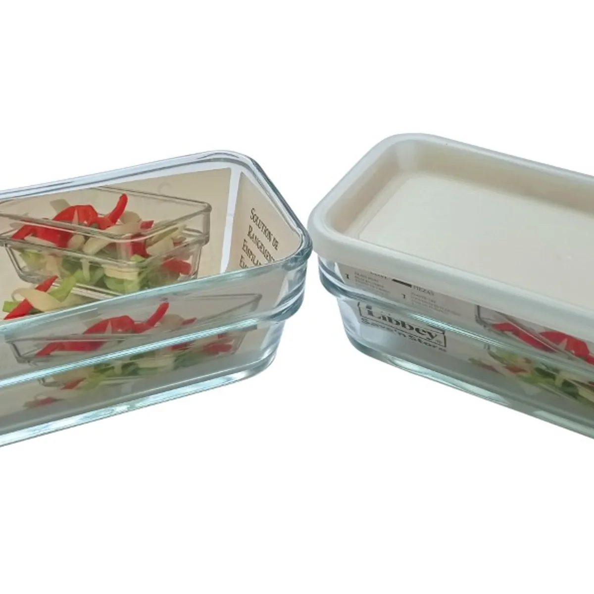 LIBBEY - Refractario de vidrio rectangular 965 ml con tapa de plástico