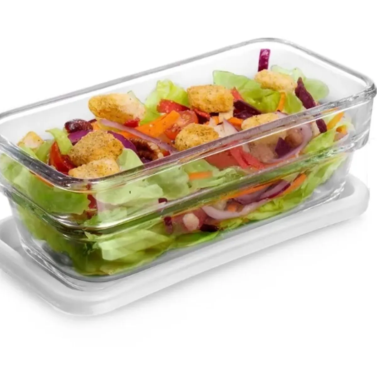 LIBBEY - Refractario de vidrio rectangular 965 ml con tapa de plástico