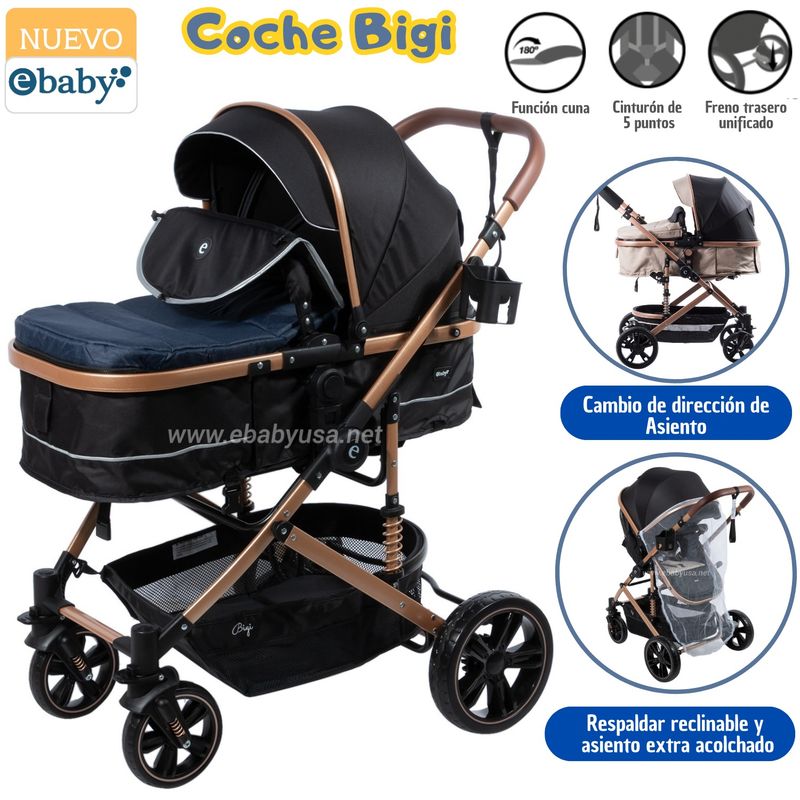 EBABY - Coche cuna de Lujo Mango Reversible Bigi Azul con tull