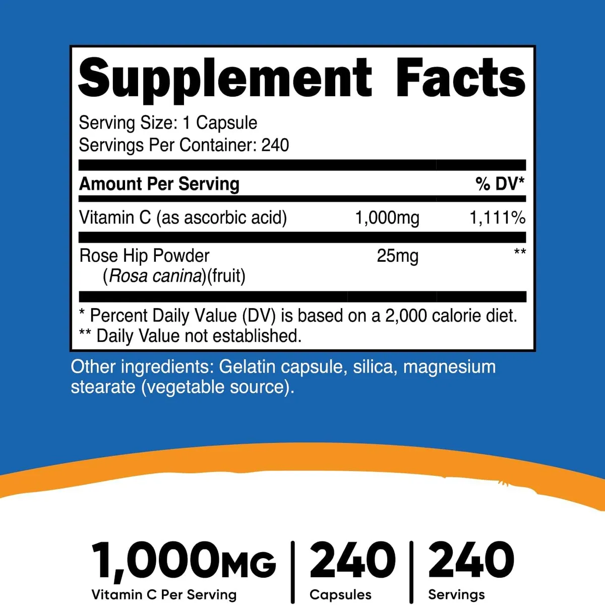 NUTRICOST - Vitamina C 1000Mg Con Rose Hips Nutricost Rosa Mosqueta