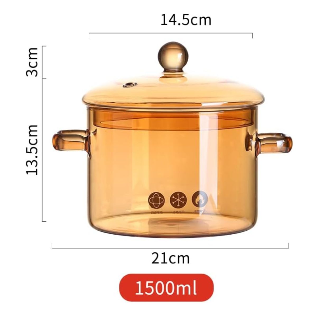 GENERICO - Olla de Vidrio de borosilicato Alto 1.5 L