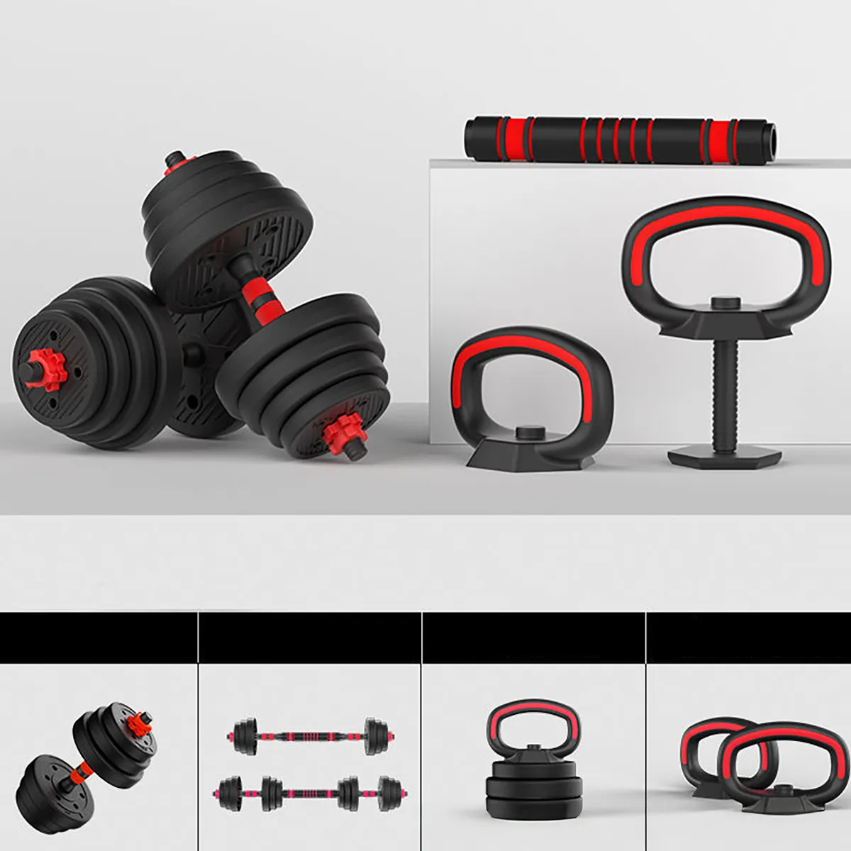 GENERICO - Set Pesas 30kg Convertible A Barra Y Pesa Rusa Mancuernas