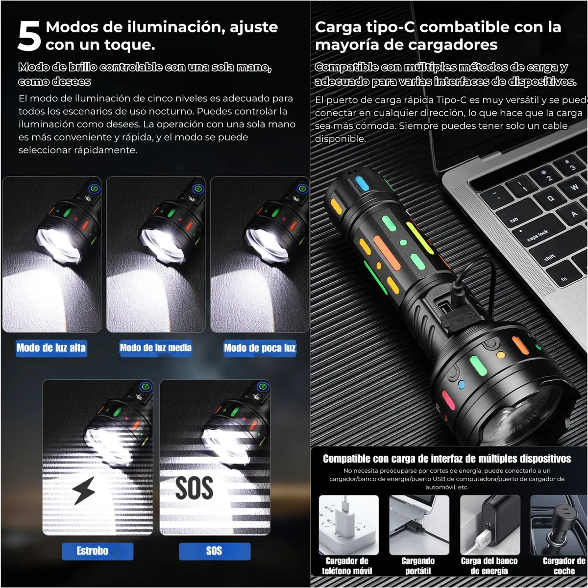 LIDIMI - Linterna Táctica Profesional 3000 Metros Alta Potencia