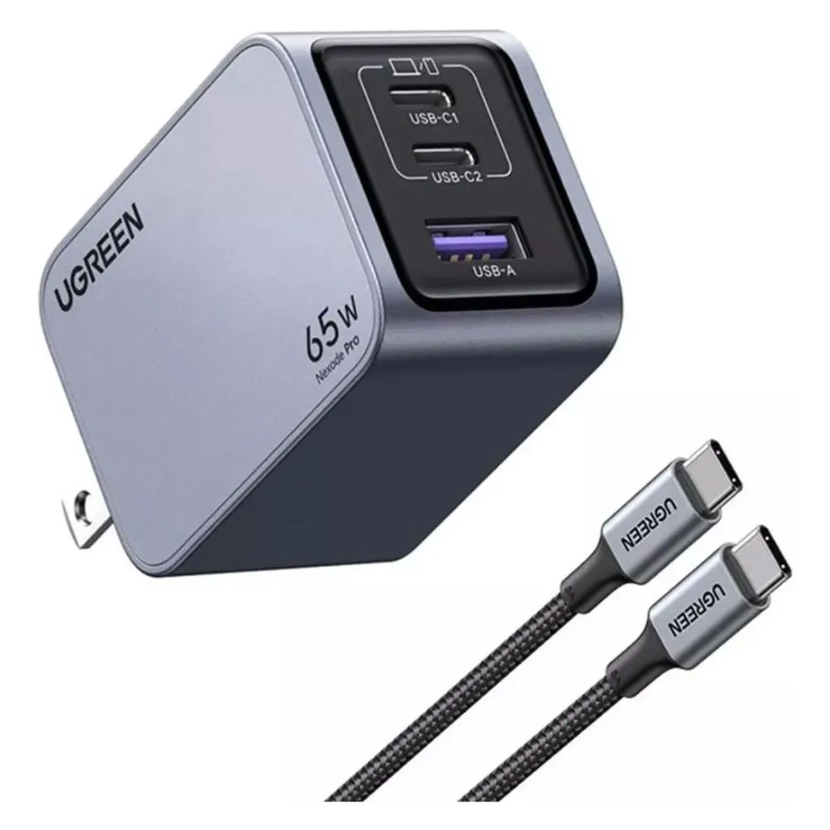 UGREEN - Cargador + Cable Nexode Pro 65w 2-usb C + 1 Usb A Gan Ugreen