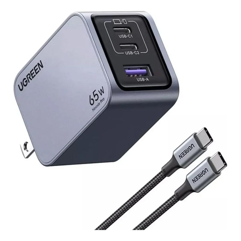 UGREEN - Cargador + Cable Nexode Pro 65w 2-usb C + 1 Usb A Gan Ugreen