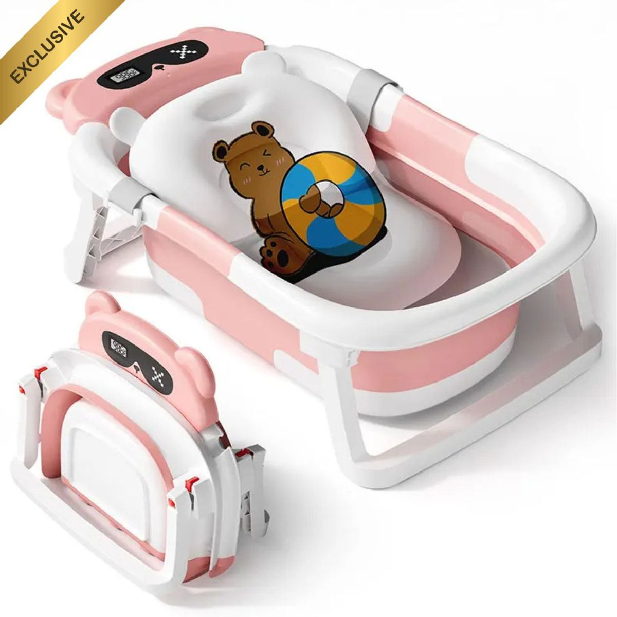 GENERICO - BAÑERA PORTATIL PARA BEBE CON TERMOMETRO Y COJIN EN ROSA