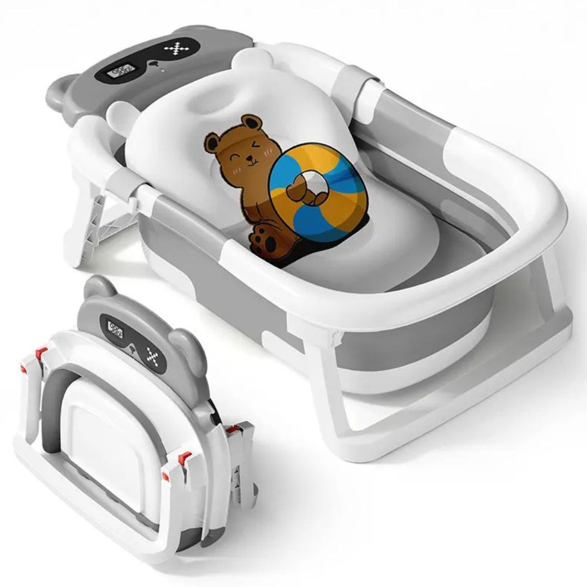 GENERICO - BAÑERA PORTATIL PARA BEBE CON TERMOMETRO Y COJIN EN GRIS