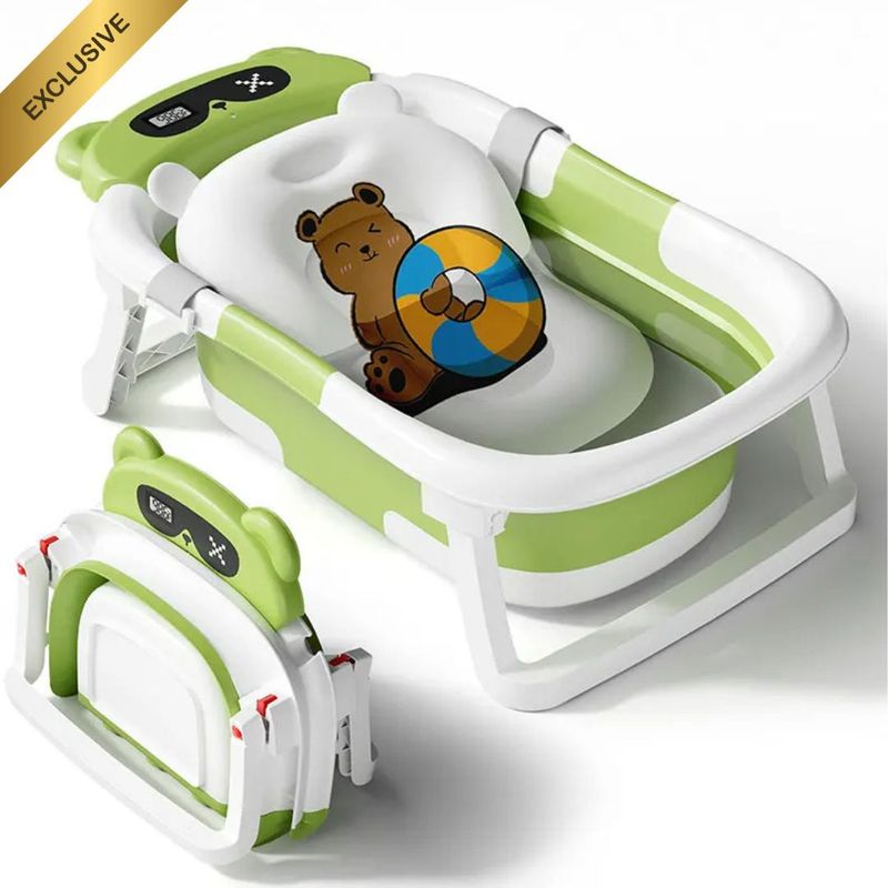 GENERICO - BAÑERA PORTATIL PARA BEBE CON TERMOMETRO Y COJIN - VERDE