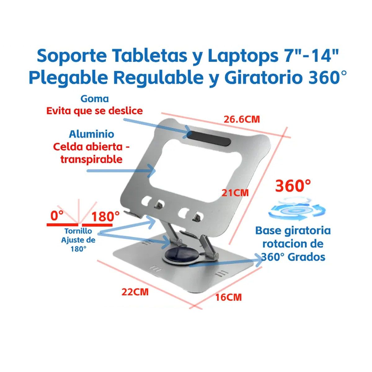 GENERICO - Soporte 360° Para Laptop Tablet Base Aluminio S951