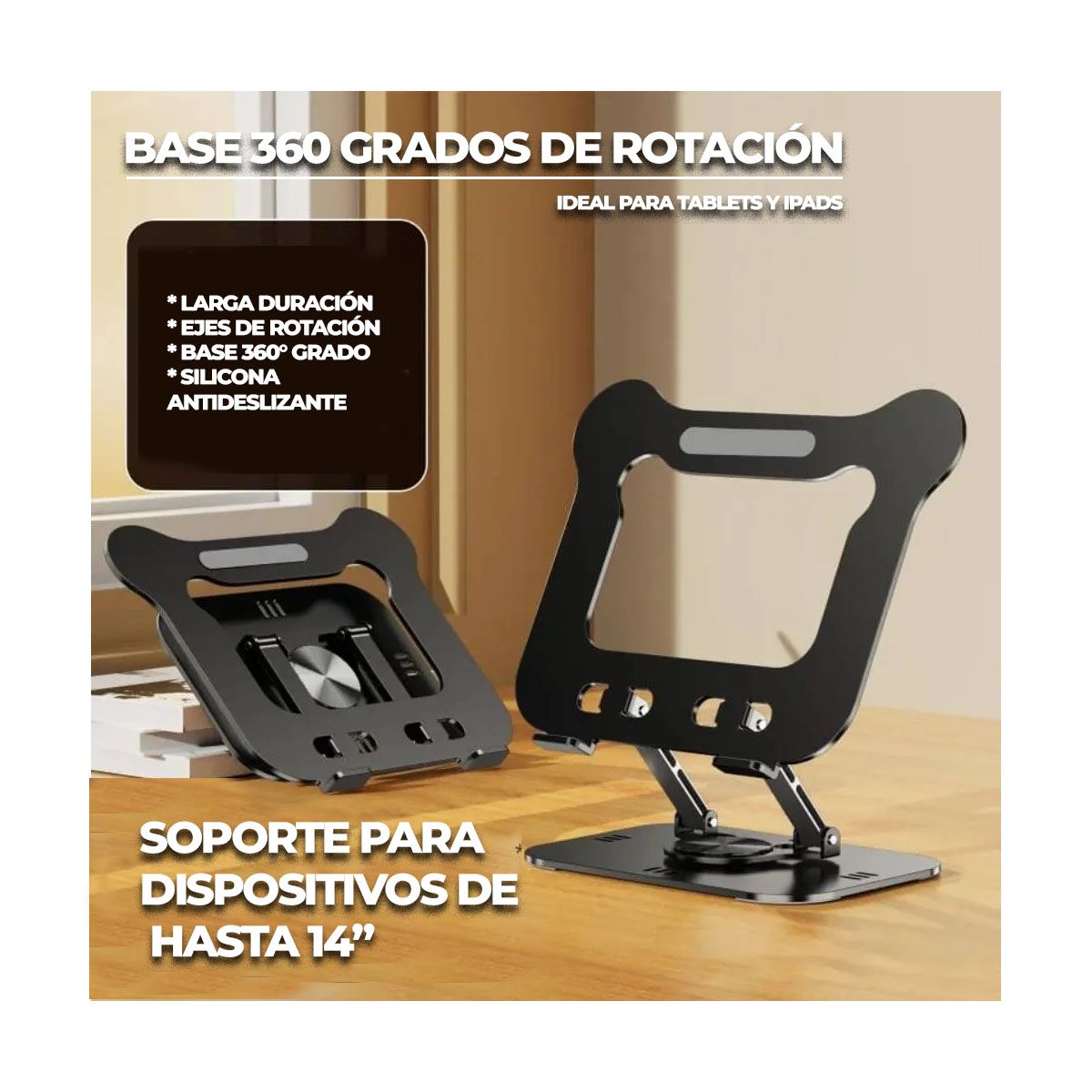 GENERICO - Soporte 360° Para Laptop Tablet Base Aluminio S951 Negro