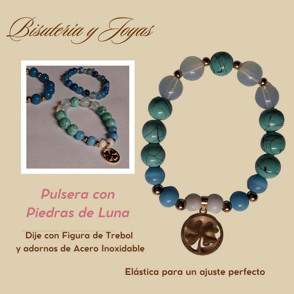 GENERICO - Pack de Pulseras Elástica con Piedras de Luna