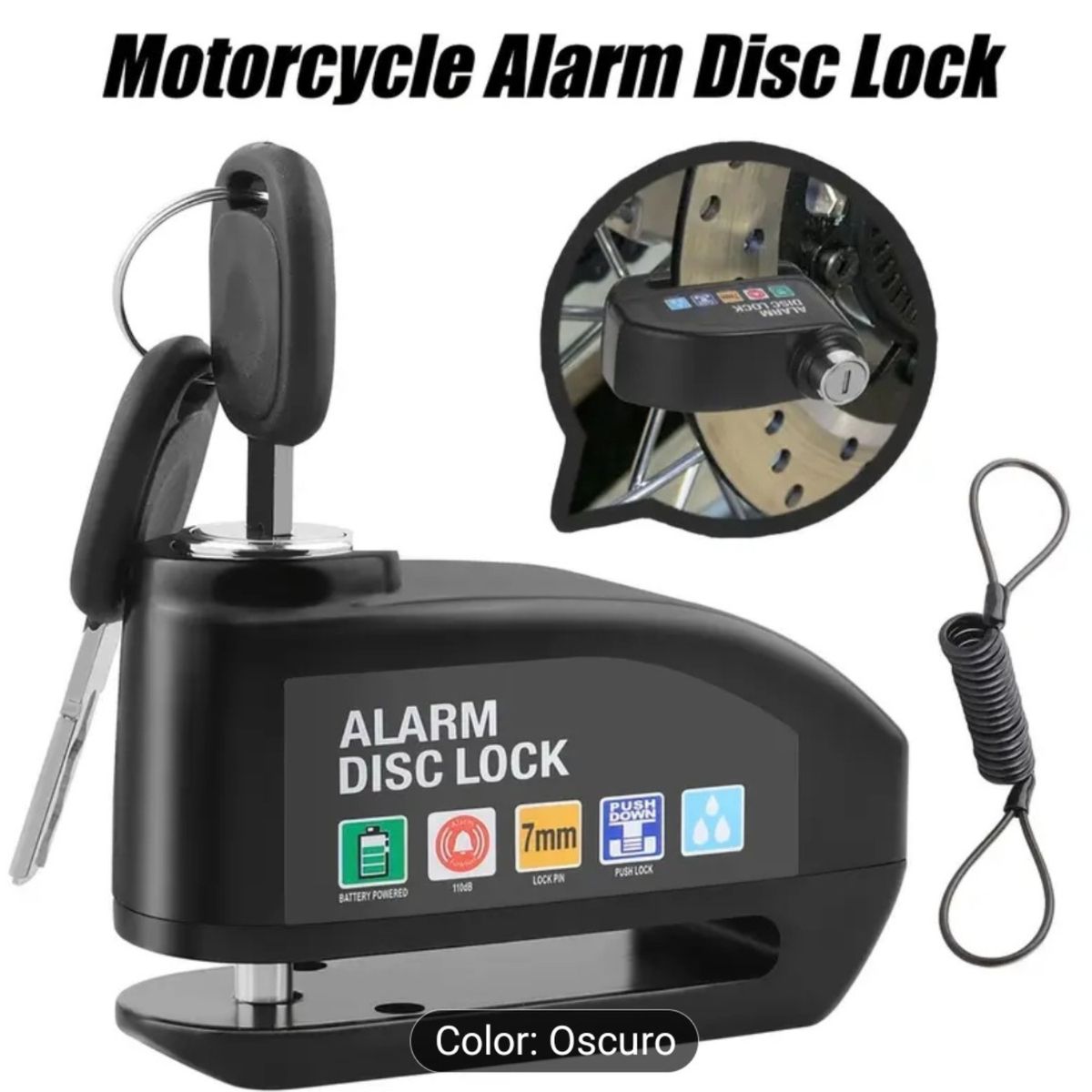 GENERICO - Candado de Disco con Alarma Para Motocicleta Bicicleta