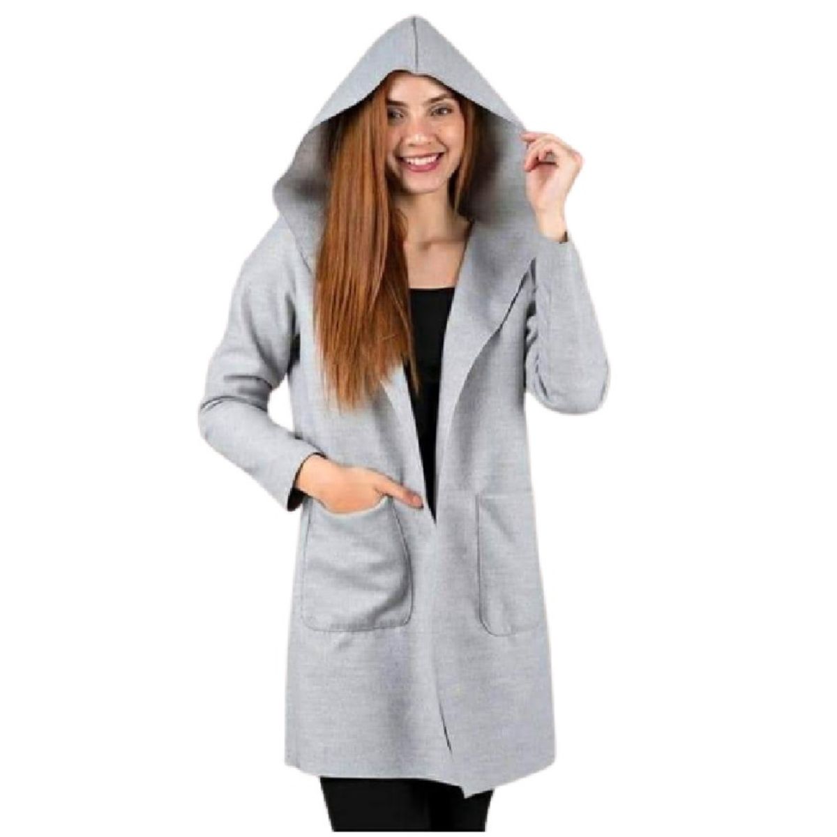 GENERICO - Blazer Saco Largo y Abrigador para Mujer con Capucha y Bolsillos