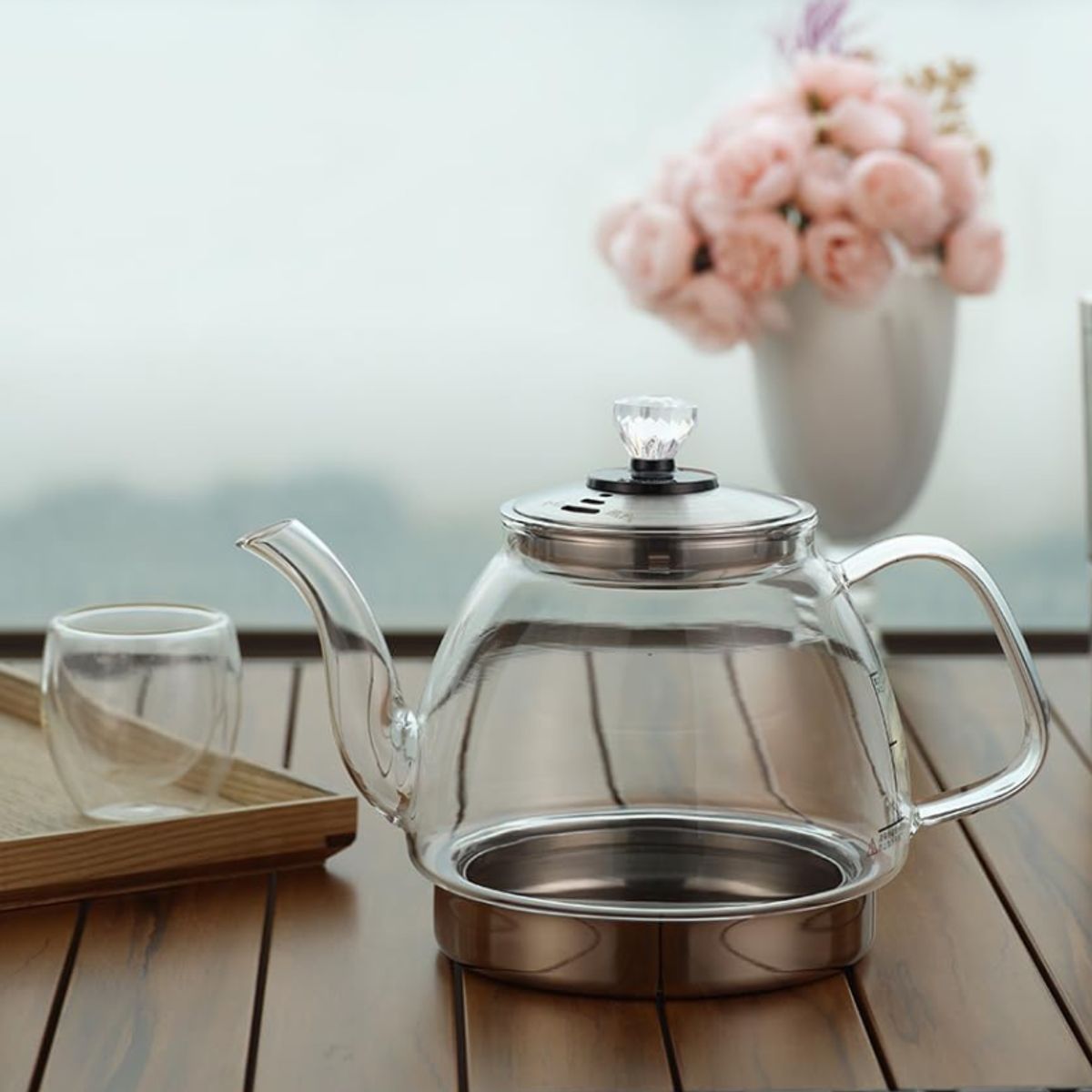 GENERICO - Jarra  de vidrio con base de acero   800 ml