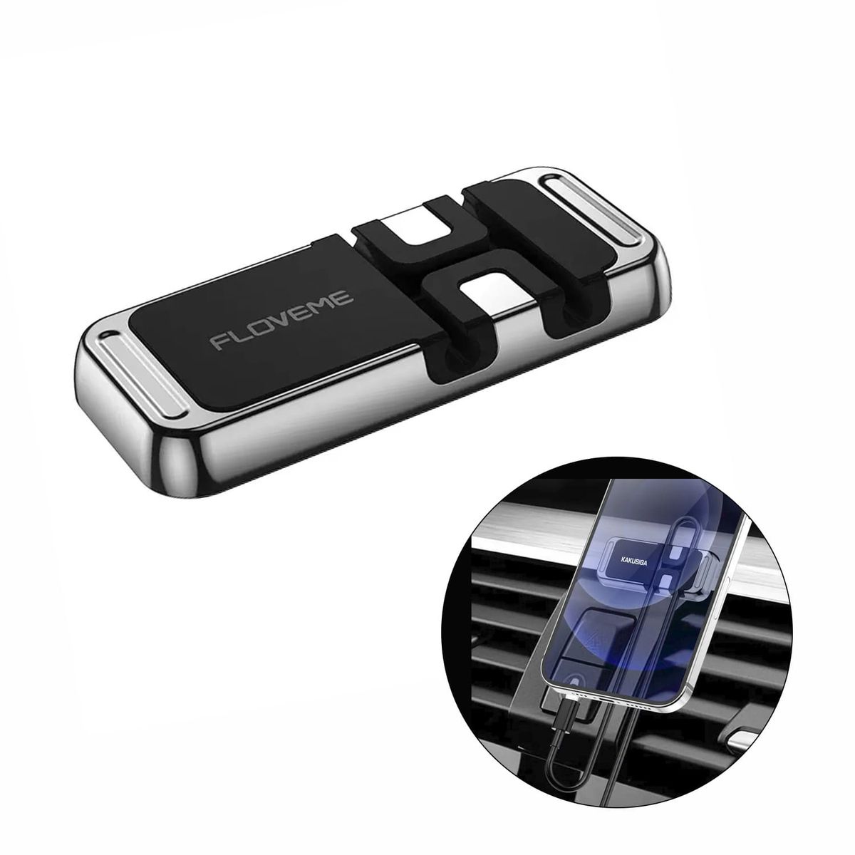 GENERICO - Soporte magnético Gris para Celular con sujetador de cables para autos