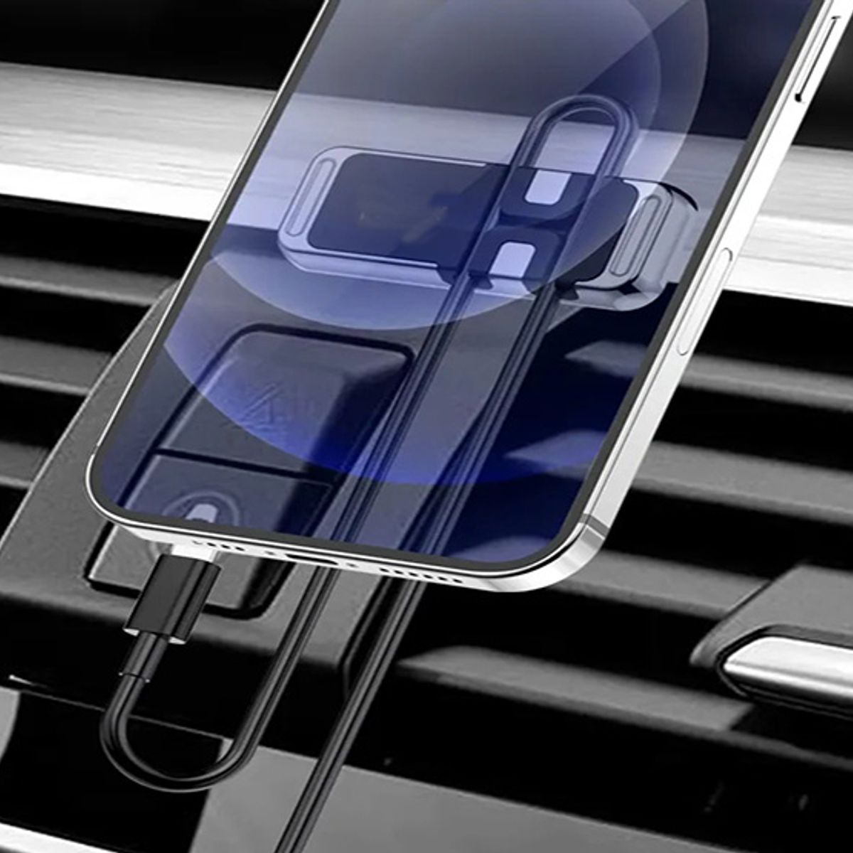 GENERICO - Soporte magnético Gris para Celular con sujetador de cables para autos