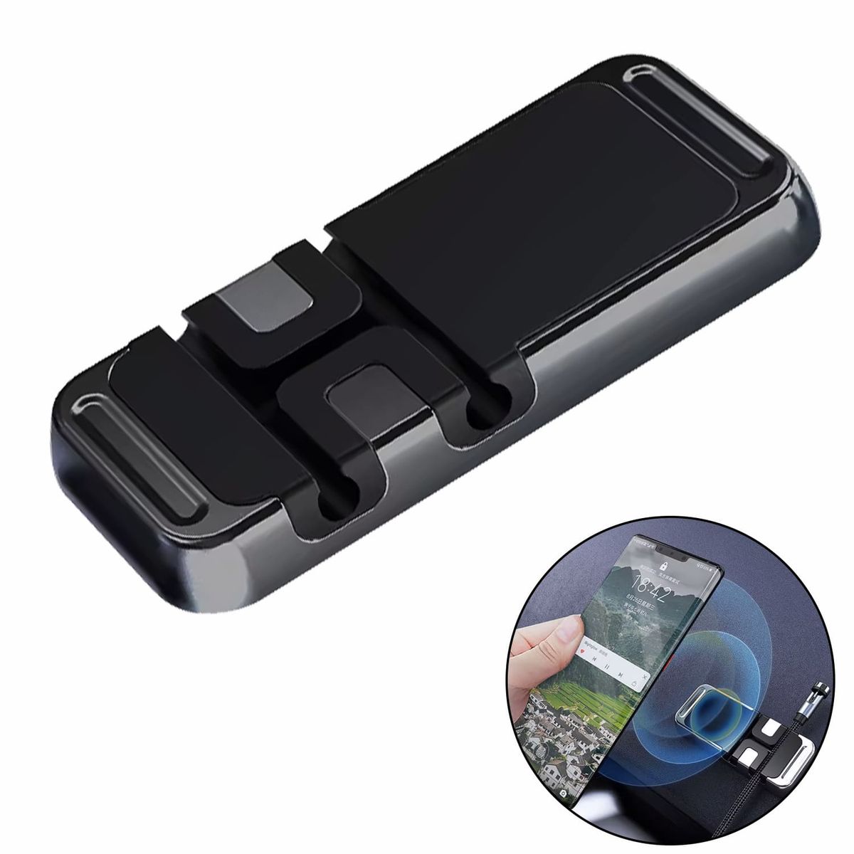 GENERICO - Soporte magnético con sujetador de cables Negro para autos o más