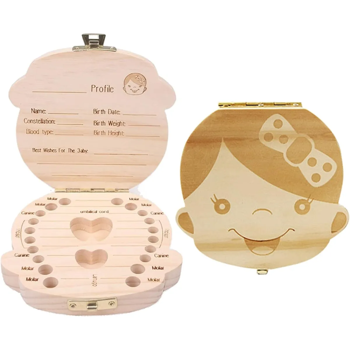 GENERICO - CAJA ORGANIZADORA DE DIENTES DE MADERA PARA BEBÉ NIÑA