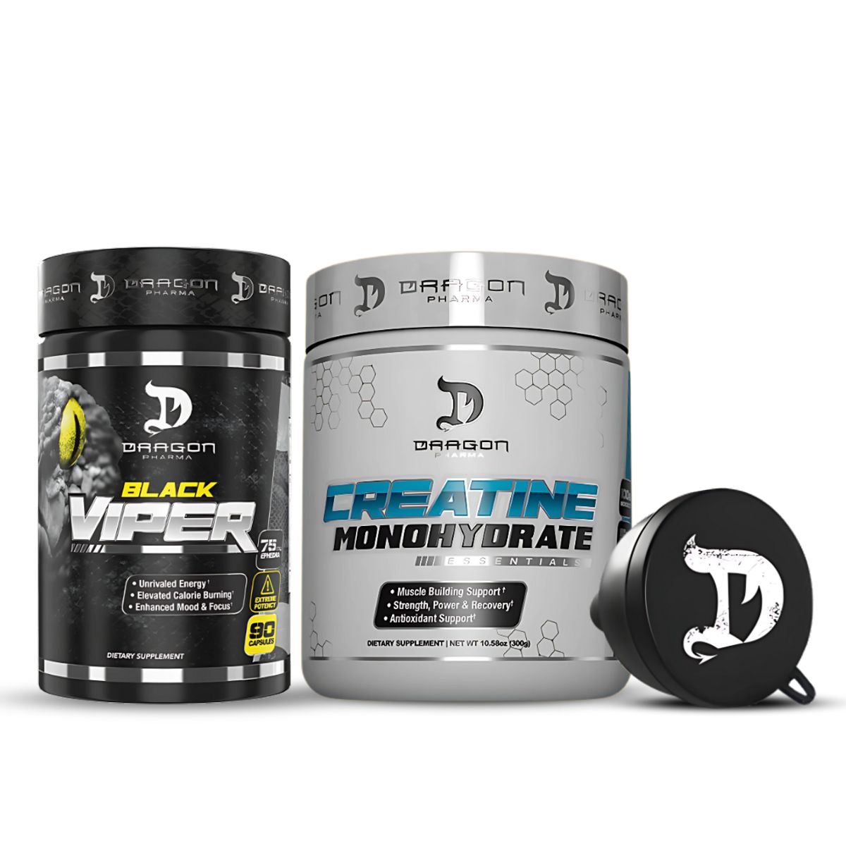 DRAG PHARMA - Creatina dragon pharma 300 G + Black Viper 90 Cápsulas + embudo