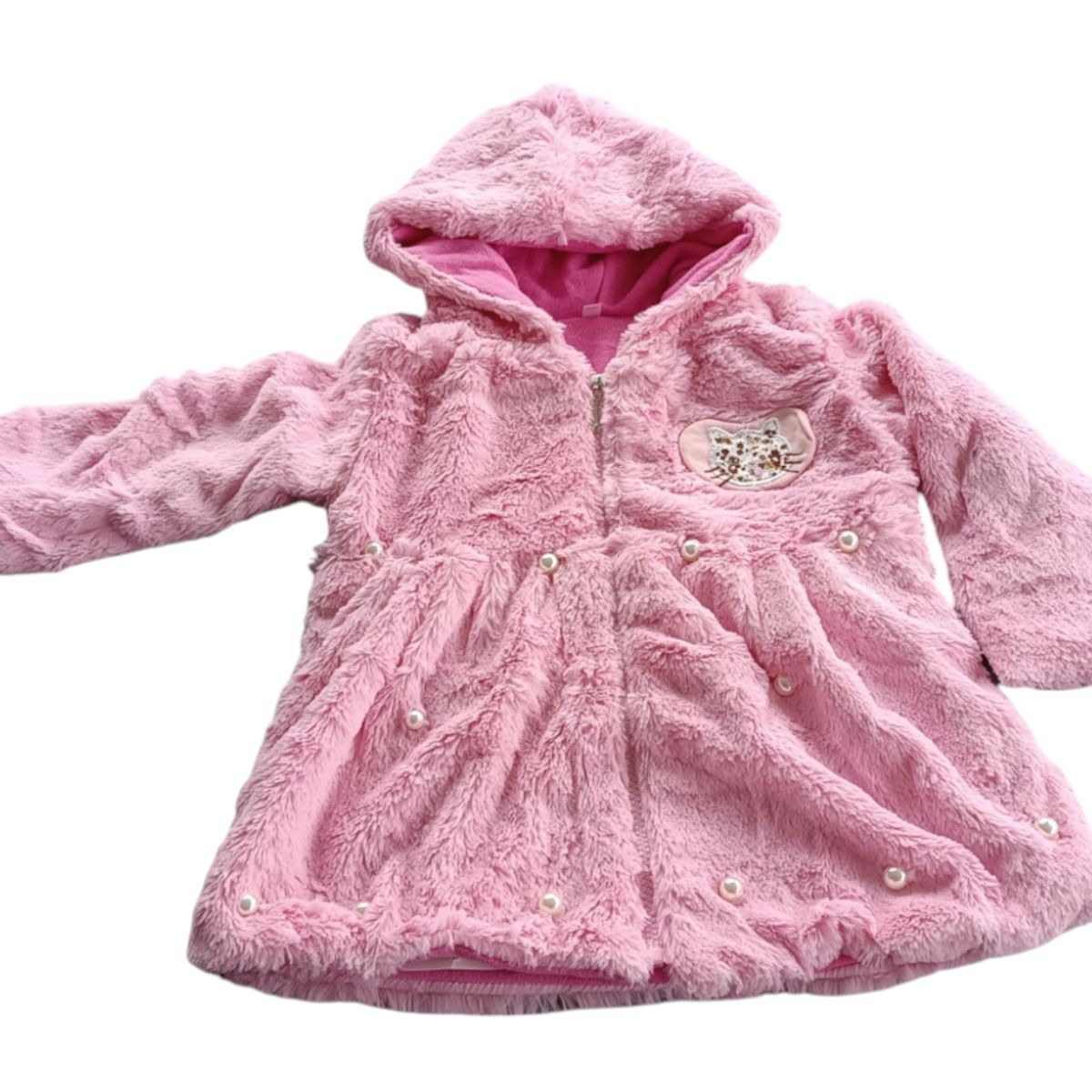 GENERICO - ABRIGO DE NIÑA PELUCHE CON ESTAMPADO Y PERLITAS