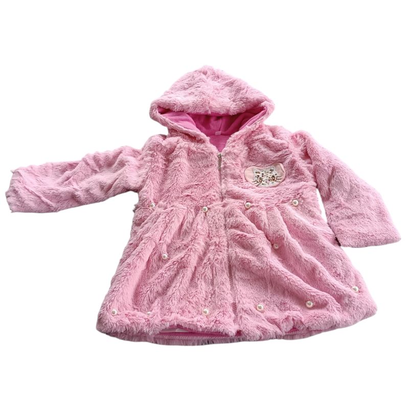 GENERICO - ABRIGO DE NIÑA PELUCHE CON ESTAMPADO Y PERLITAS
