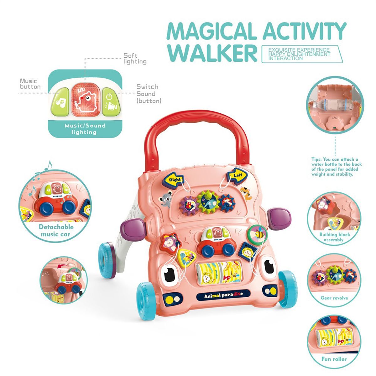 BIBI - ANDADOR CAMINADOR MUSICAL ESTIMULACIÓN PARA BEBÉ ROSADO