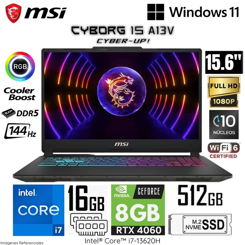 MSI - Laptop Gamer MSI CYBORG 15 A13VFK Intel Core i7-13620H 16GB DDR5 RAM 512GB SSD RTX 4060-6GB