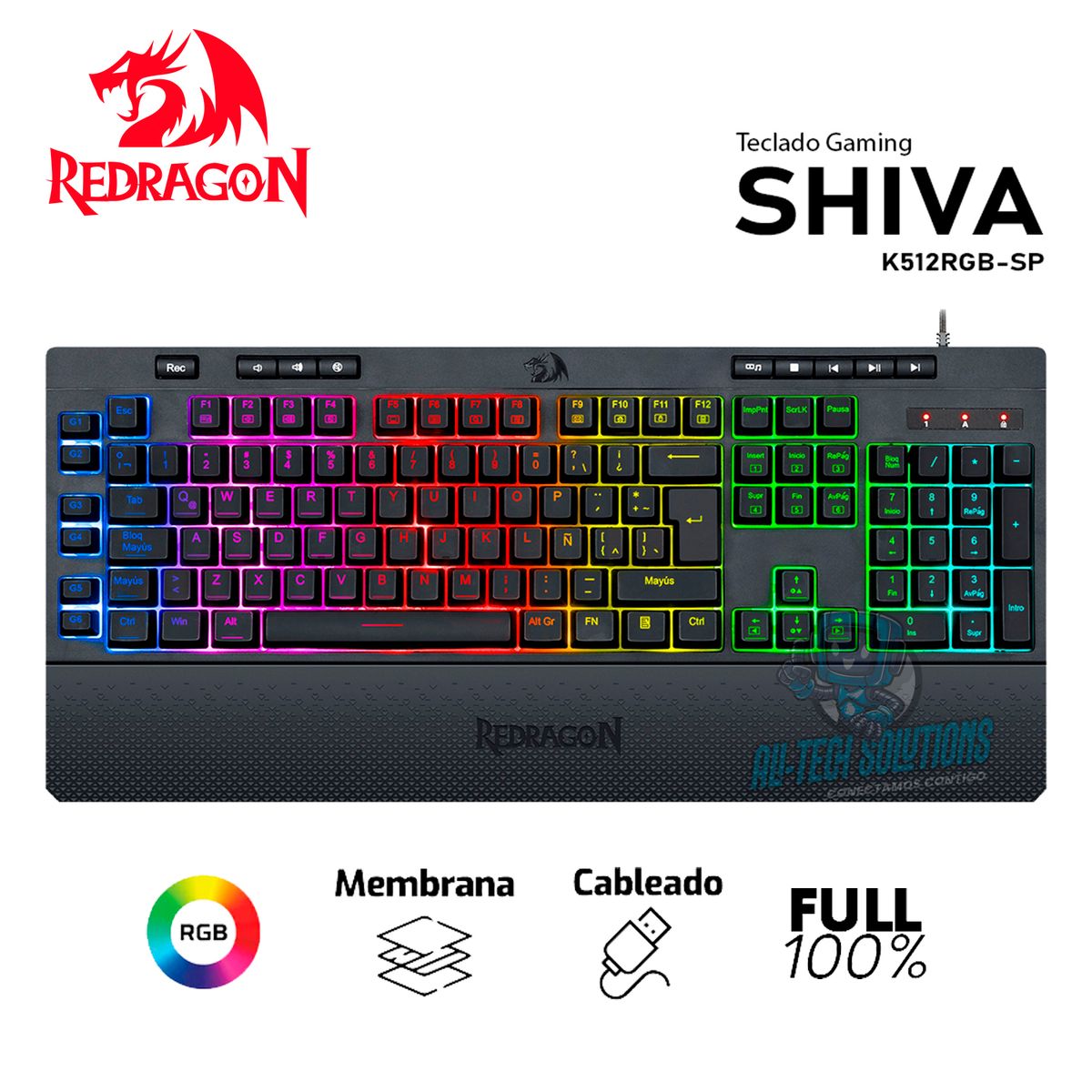 REDRAGON - SHIVA K512RGB-SP TECLADO SEMI MECÁNICO GAMER REDRAGON