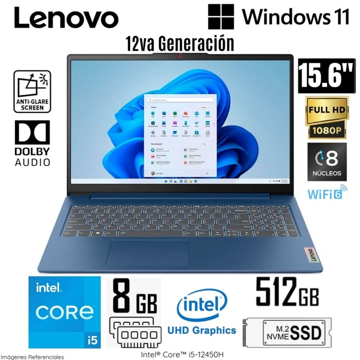 ASUS - Laptop Lenovo IdeaPad Slim 3 15IAH8 Intel Core i5-12450H 8GB RAM 512GB SSD 15.6"  FHD  Abyss Blue
