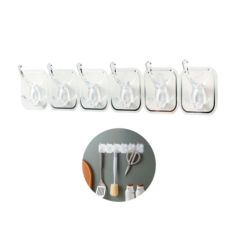 GENERICO - GANCHOS ADHESIVOS COLGADOR PERCHERO DE PARED 6PIEZAS MULTIUSO