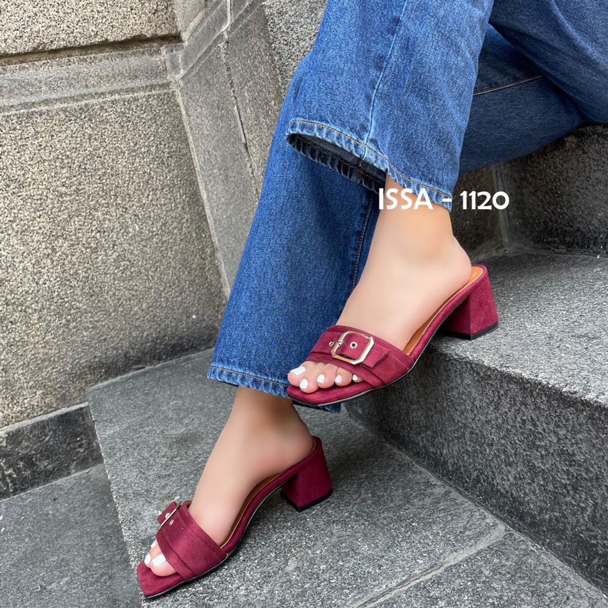 GENERICO - SANDALIAS DE TACO 5 MORENA PARA DAMA EN TONO VINO SUEDE