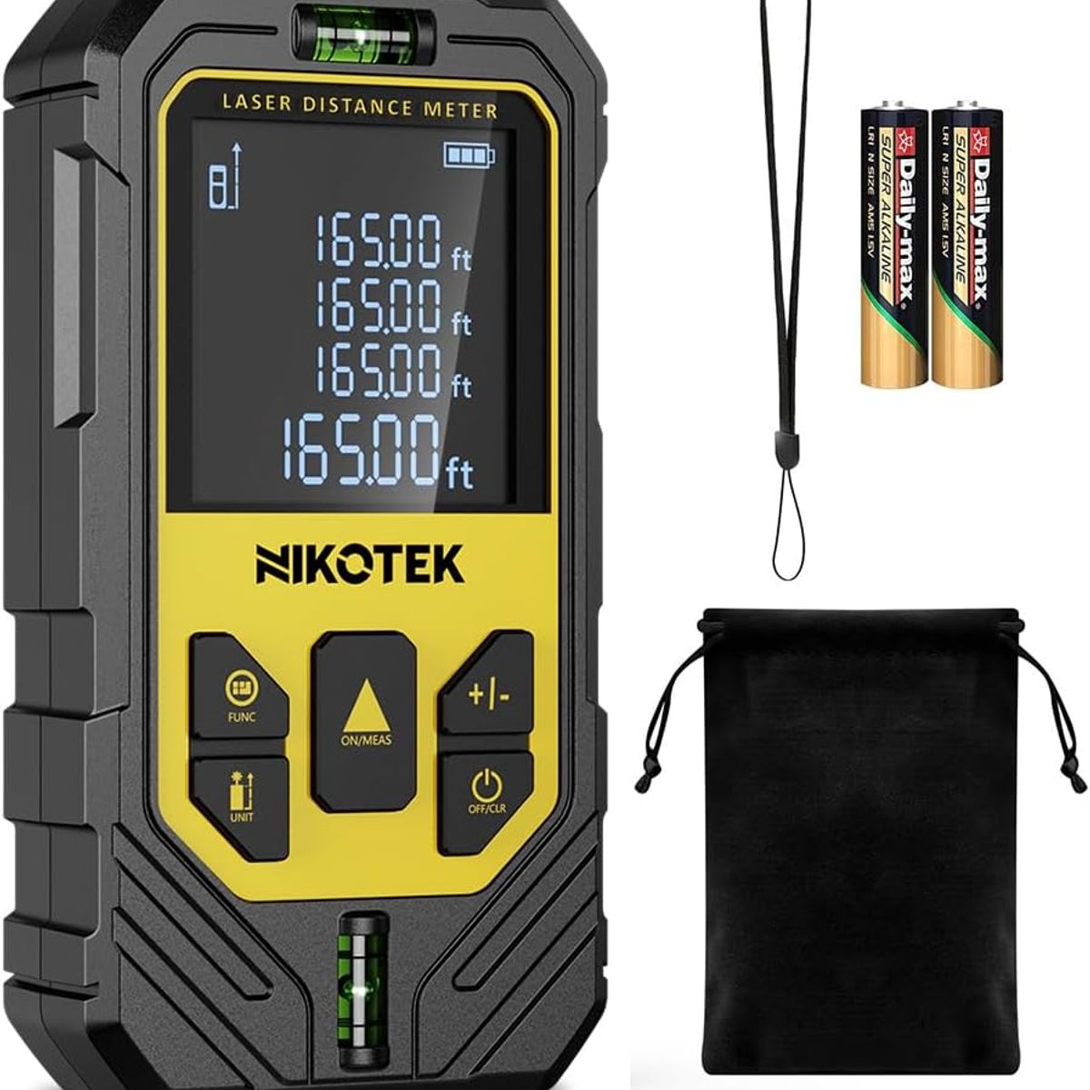 GENERICO - Medidor Distancia Láser 2 burbujas Distancia, Área, Volumen 165 Pies