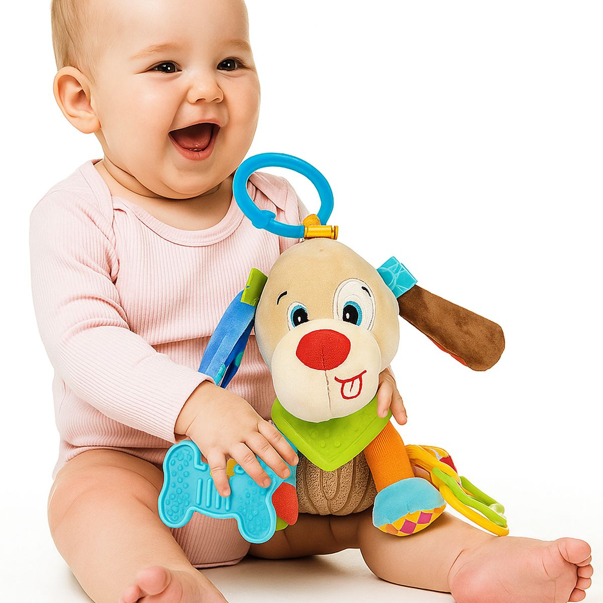 GENERICO - Peluche Sonajero con Mordedor de Perrito Colgante para Bebé