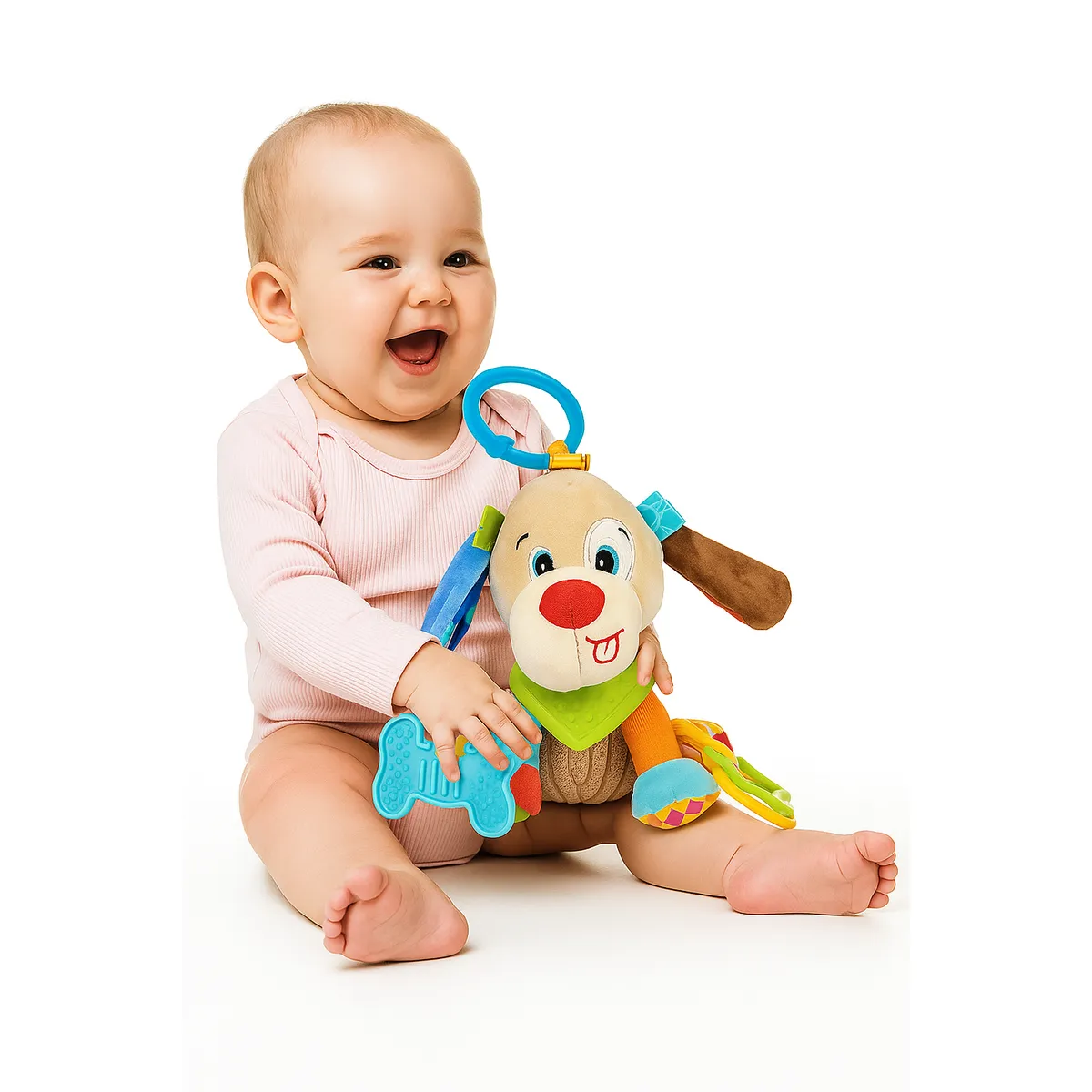 GENERICO - Peluche Sonajero con Mordedor de Perrito Colgante para Bebé