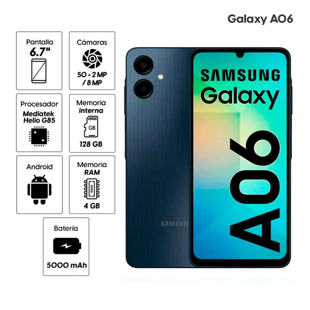 SAMSUNG - Celular SAMSUNG Galaxy A06 4GB 128GB 50MP + 2MP Negro