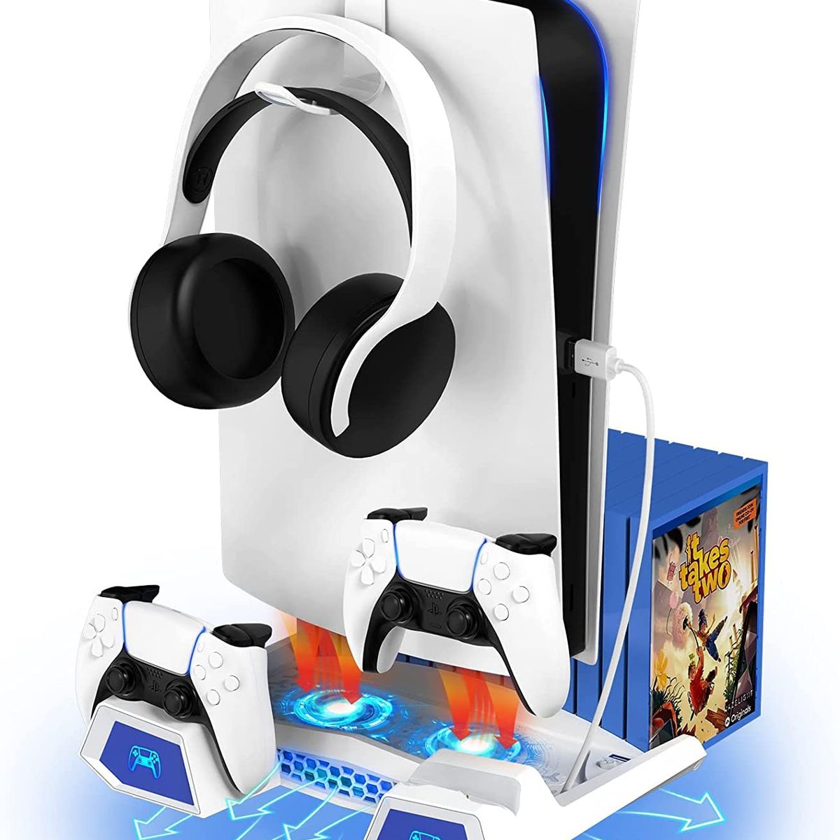 GENERICO - Estación de enfriamiento 5 en 1 para PS5, carga para 2mandos PS5, ventilador, soporte