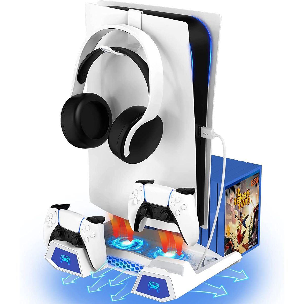 GENERICO - Estación de enfriamiento 5 en 1 para PS5, carga para 2mandos PS5, ventilador, soporte