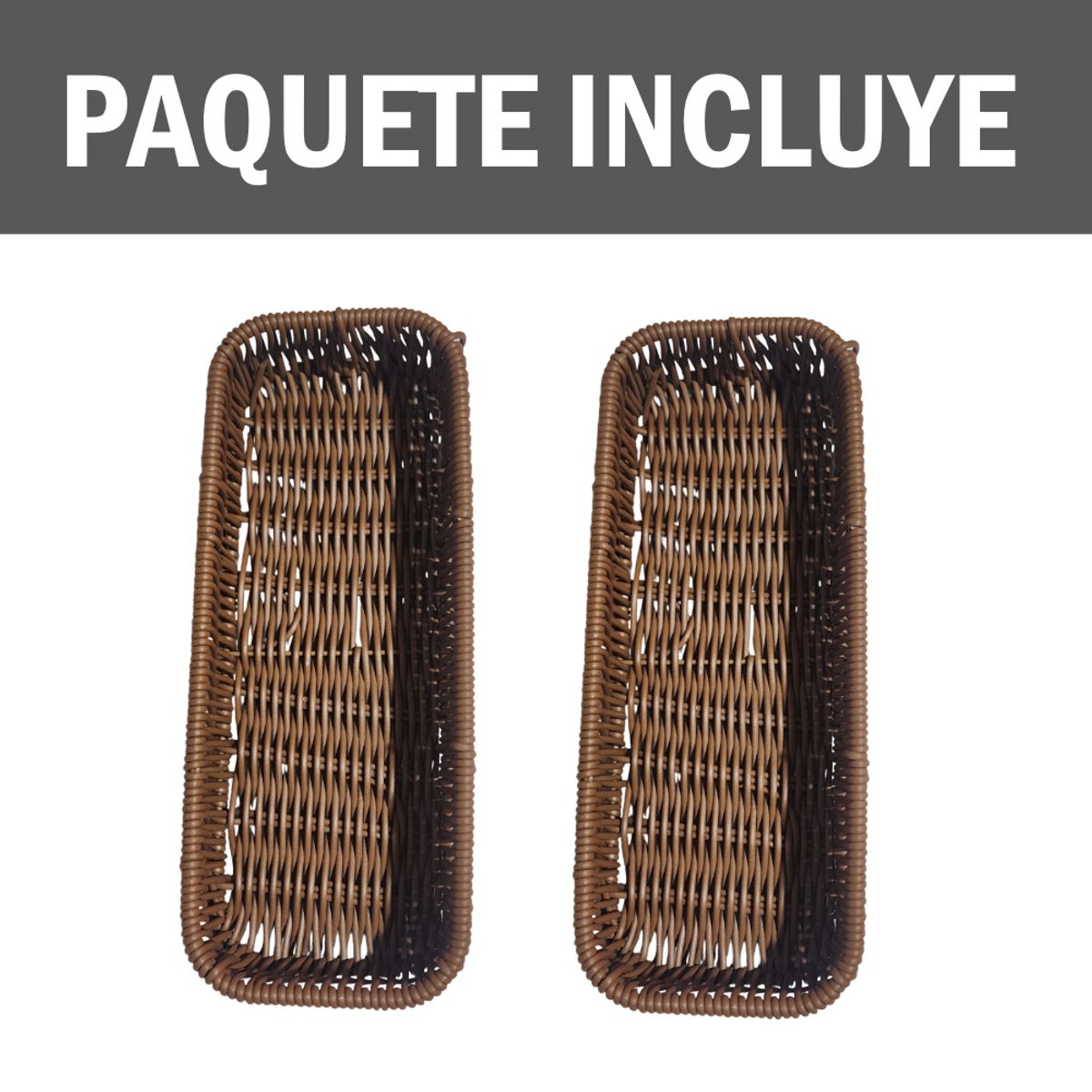 GENERICO - Pack 2 Porta cubiertos Rectangular de plástico tipo mimbre