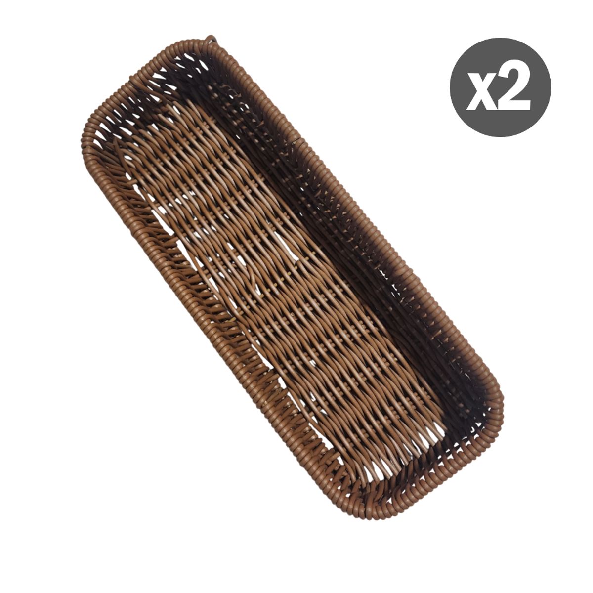 GENERICO - Pack 2 Porta cubiertos Rectangular de plástico tipo mimbre