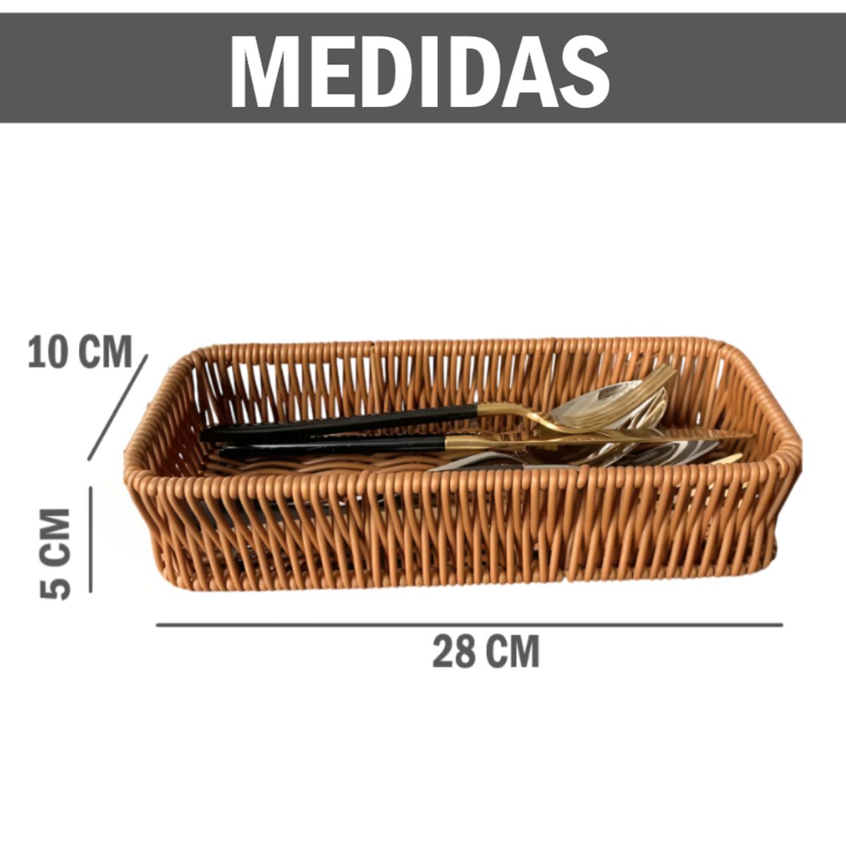 GENERICO - Pack 4 Porta cubiertos Rectangular de plástico tipo mimbre