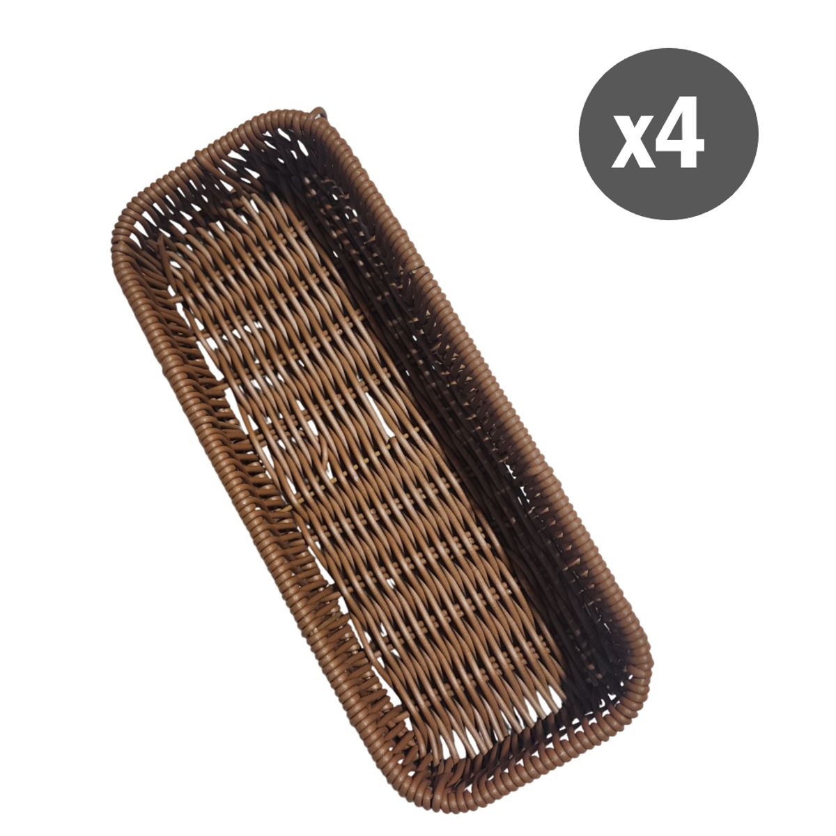 GENERICO - Pack 4 Porta cubiertos Rectangular de plástico tipo mimbre